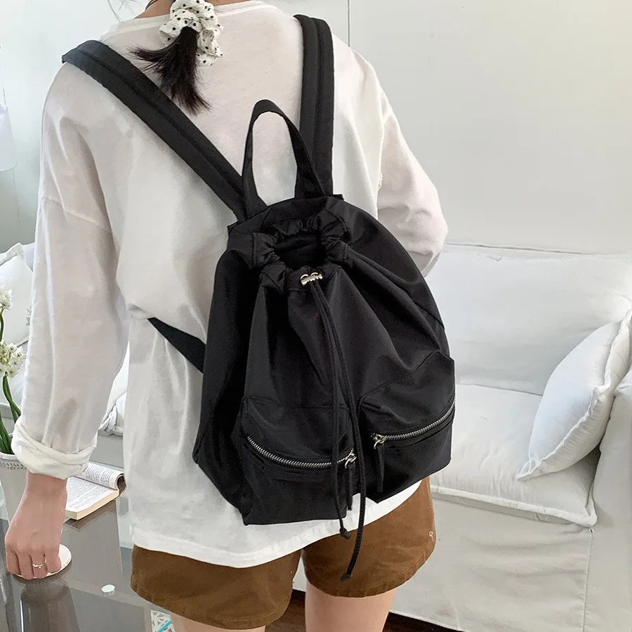 Fashion Drawstring Backpacks for Women Aesthetic Nylon Girls Backpack Light School Students Bag Summer Travel Female Bag