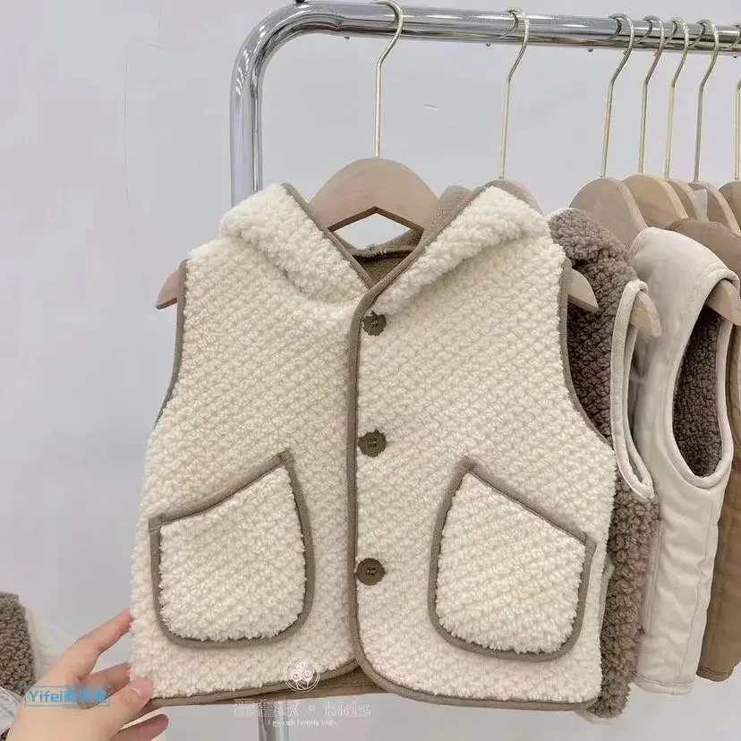 1-7 anni ragazza carino gilet per bambini autunno/inverno agnello in pile monopetto con cappuccio orecchie lunghe gilet caldo e freddo gilet