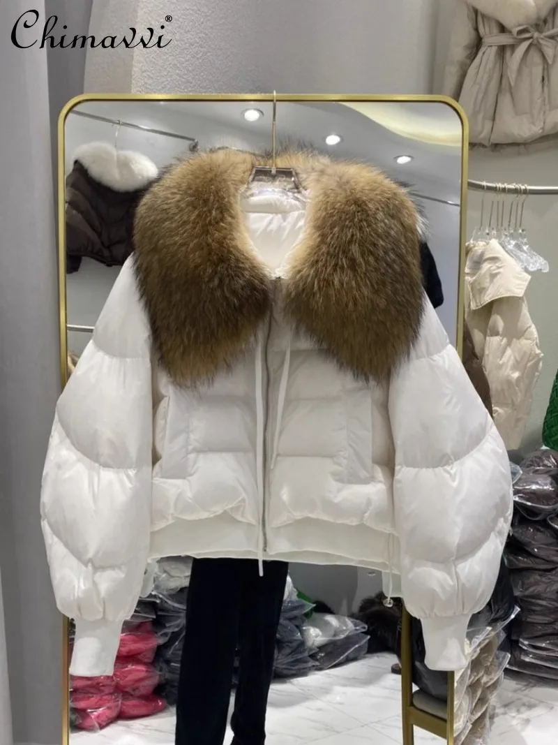 

2024 Winter New Product Detachable Big Raccoon Fur Collar Design Sense Niche Short Down Jacket For Women