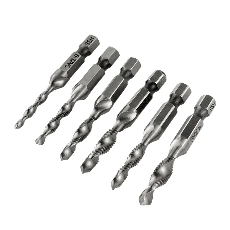 High Quality 6pc Hex Shank HSS Screw Spiral Point Thread American Plug Hand Tap Drill Bits 6-32/8-32/10-24/10-32/12-24,1/4-20