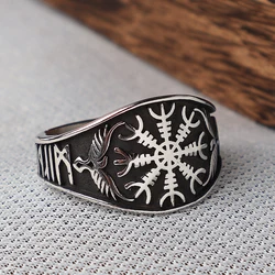 Vintage Viking Vegvisir Compass Rings for Men Stainless Steel Nordic Odin Raven Amulet Rune Ring Biker Jewelry Wholesale