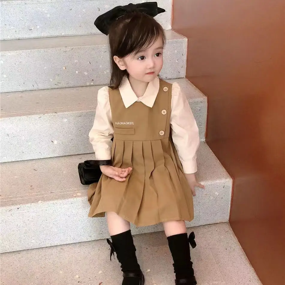 Girls\' Preppy Style Princess Dress Spring and Autumn Stylish Skirt Children\'s Korean Version Fashionable Autumn Dress