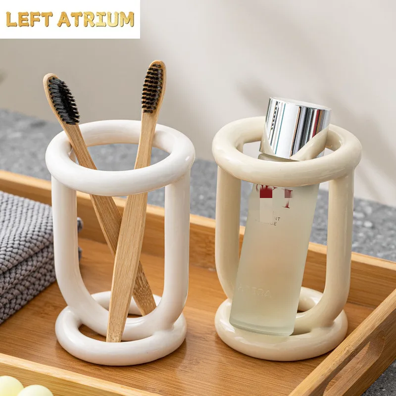 セラミック歯ブラシホルダー浴室棚歯磨き粉ホルダー収納ラック浴室製品デスクトップ棚収納ホルダー