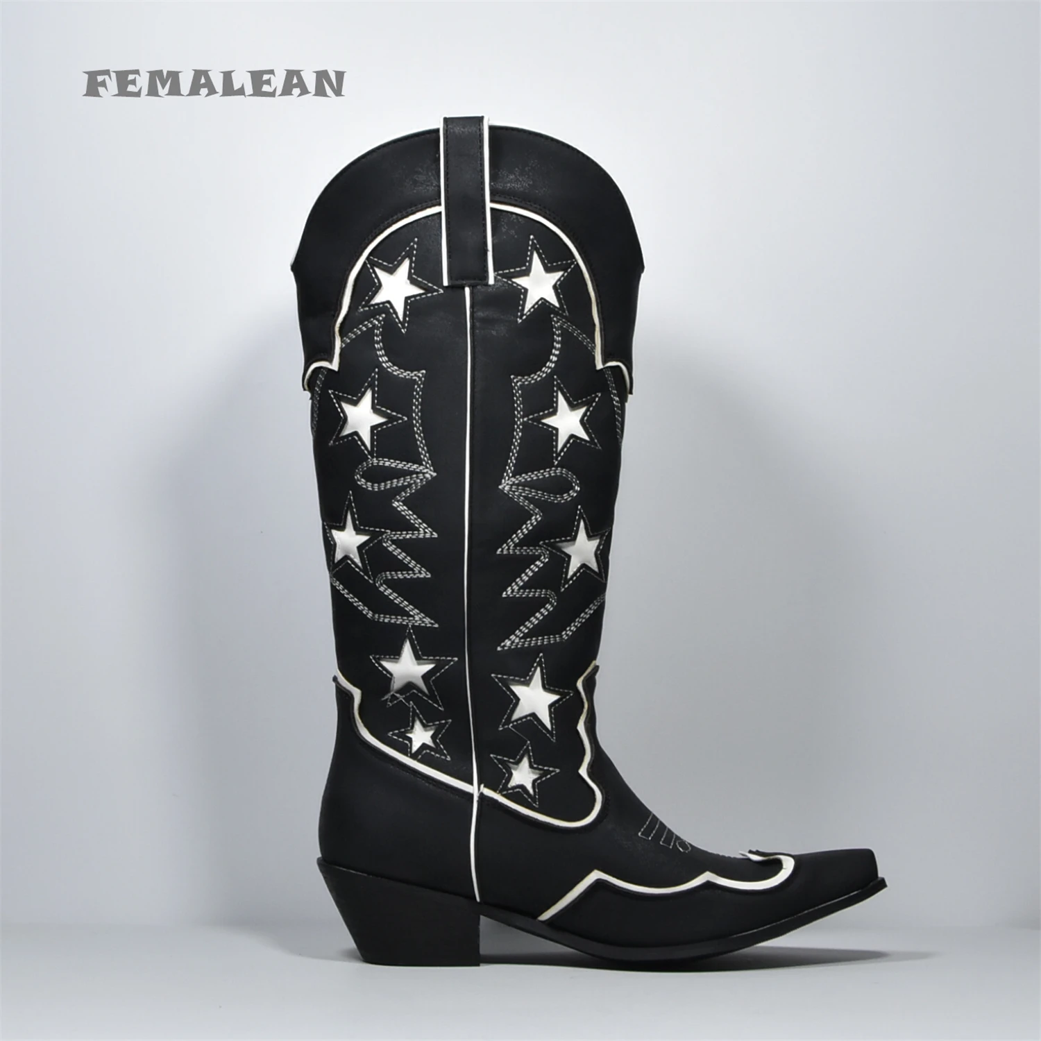Cowboy Boots Knee High Heels ZA Brand Star Pointed Toe Leather White Black Dupe Luxury Spring Promotion Shoes For Women