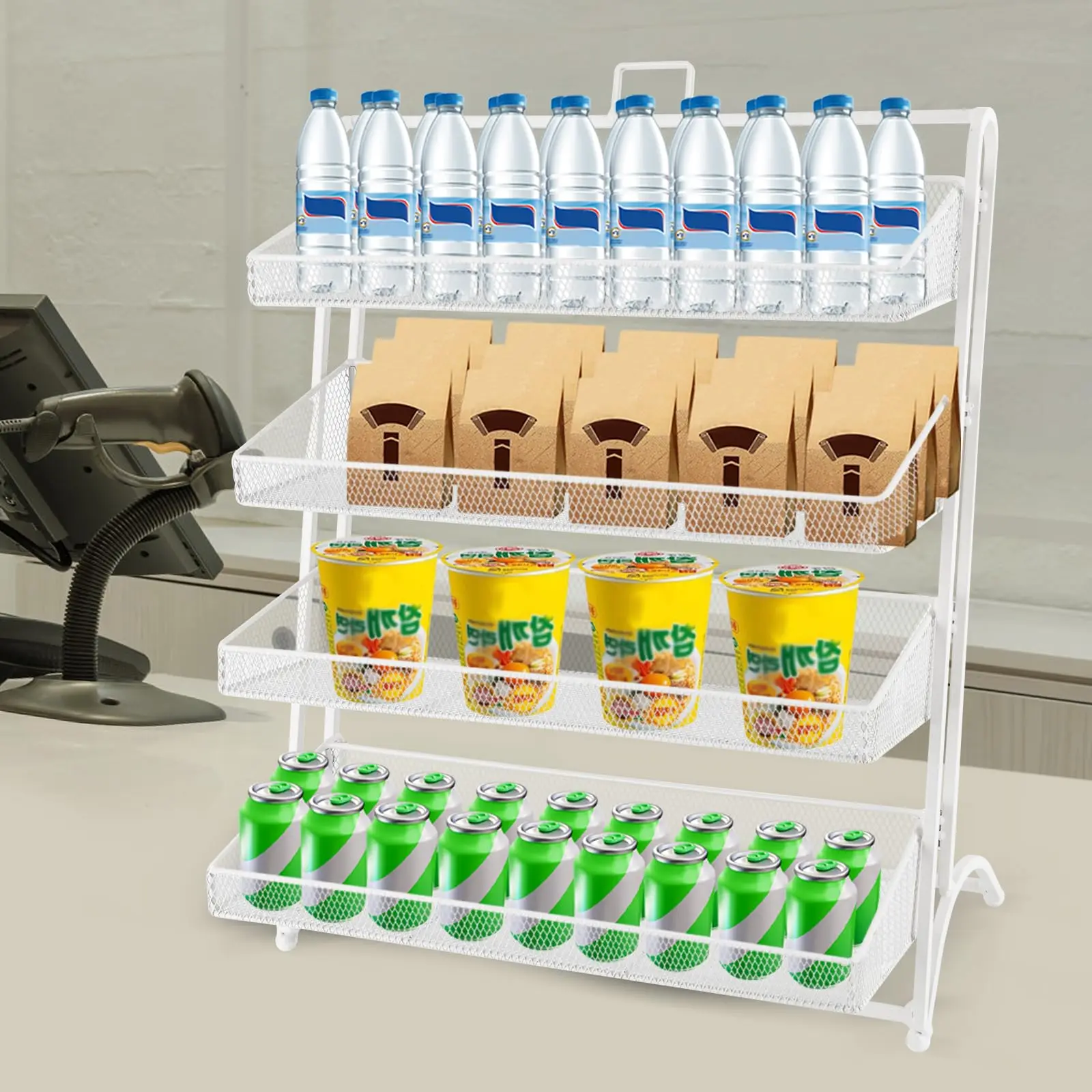 4-Tier Candy Display Rack, Snack Rack Display Stand, Chip Rack Display Stand, Merchandise & Snack Display Stand, Snack Holder for Co