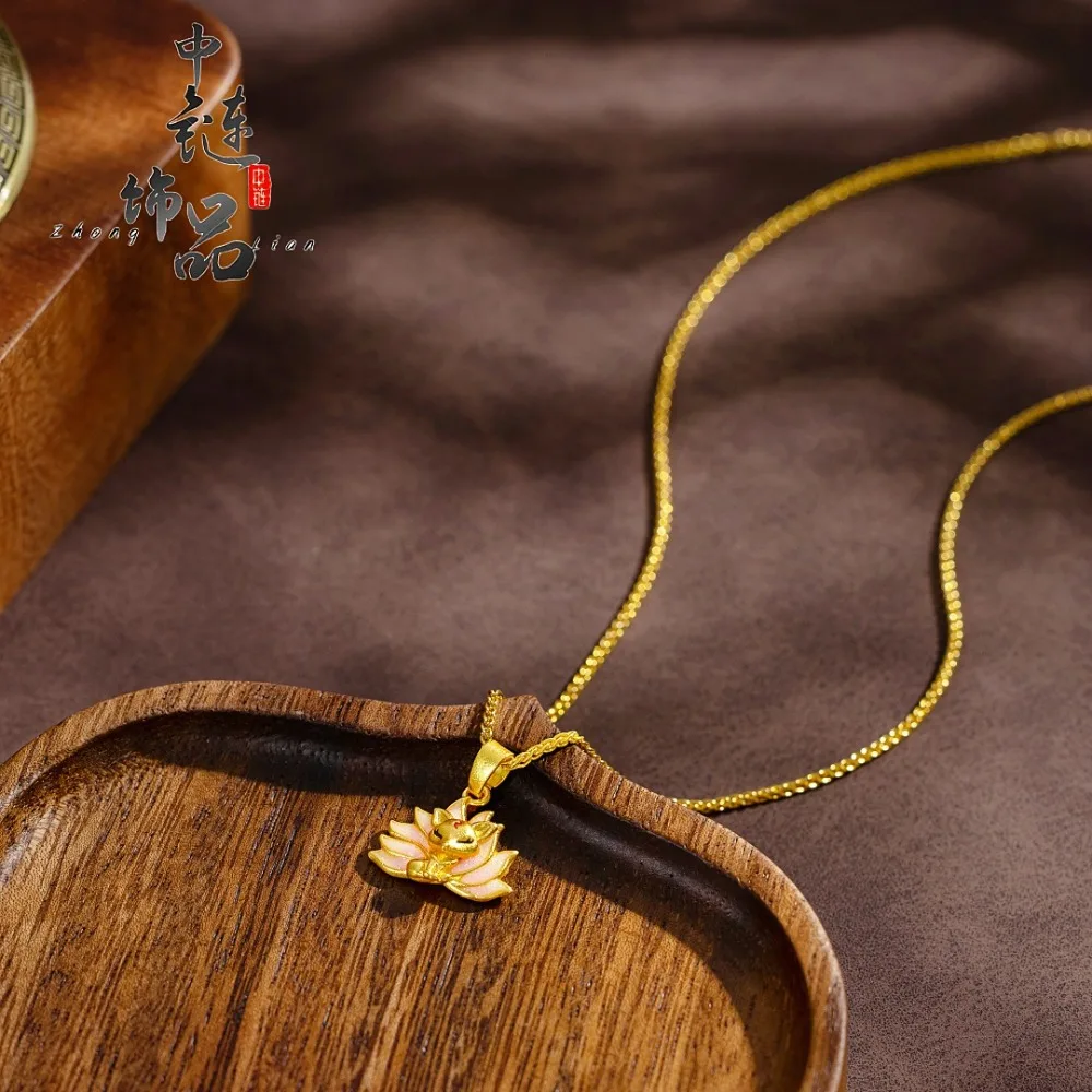 Nine-tailed fox pendant diy jewelry burning blue enamel small fox fox fairy 9999gold
