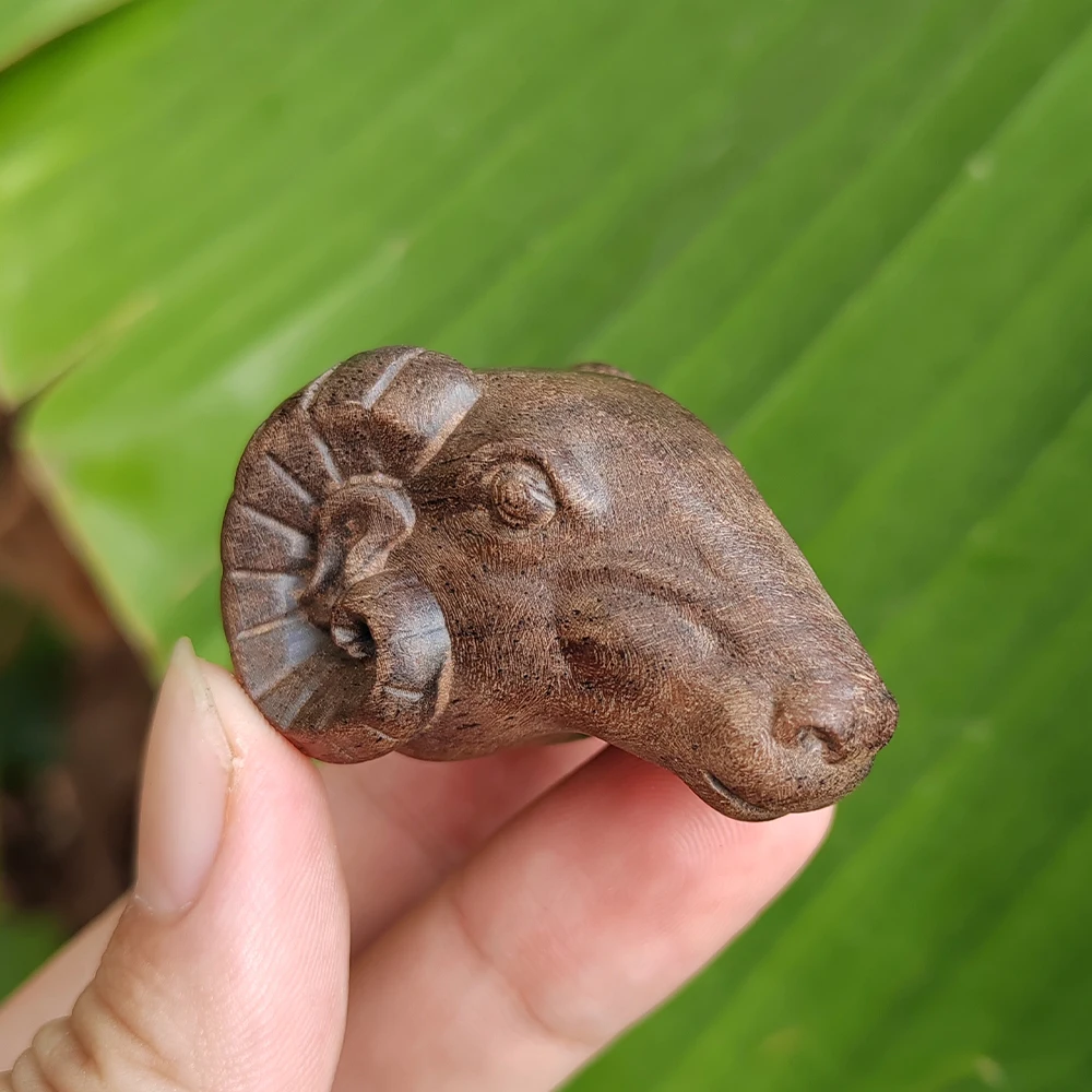Hand-Carved Wooden Sheep Head Ornament, Chinese Style, Classical Style, Suitable for Christmas Decorations, Fireplace, Housewarming Gifts, Interior Decorations, Living Room, Men's Gifts, Back-To-School Season Gifts