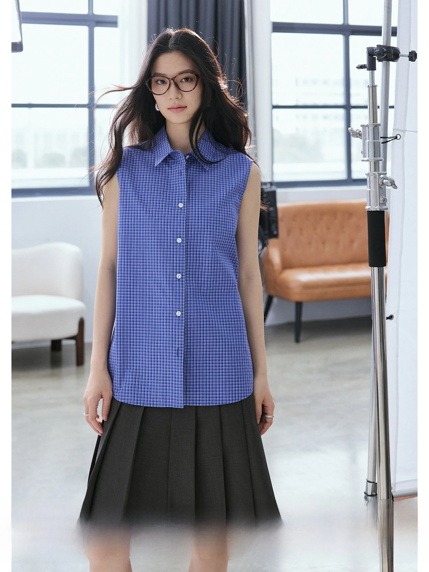 

Women's Cotton No-Sleeve Collared Shirt Commute Casual Slimming Layering Spring Summer New Style Simple Design Commute Friendly