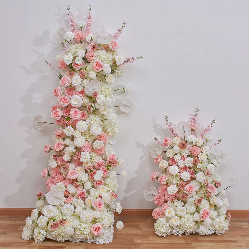 Pink Rose Delphinium Hydrangea Floral Arrangement Decor Wedding Backdrop Event Party Supplies Props Palm Aisle Floor Flower