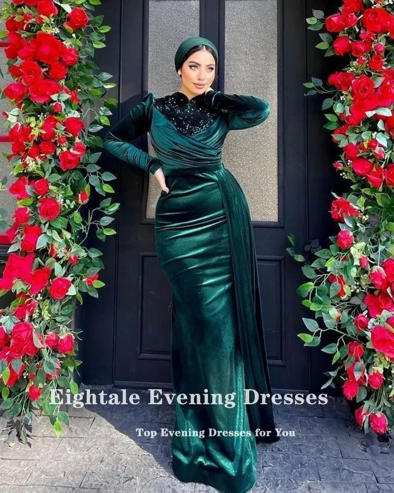 Eightale Formal Women\'s Evening Dresses Muslim Velvet Arabic Green Celebrity Prom Party Dress vestidos de ocasión formales