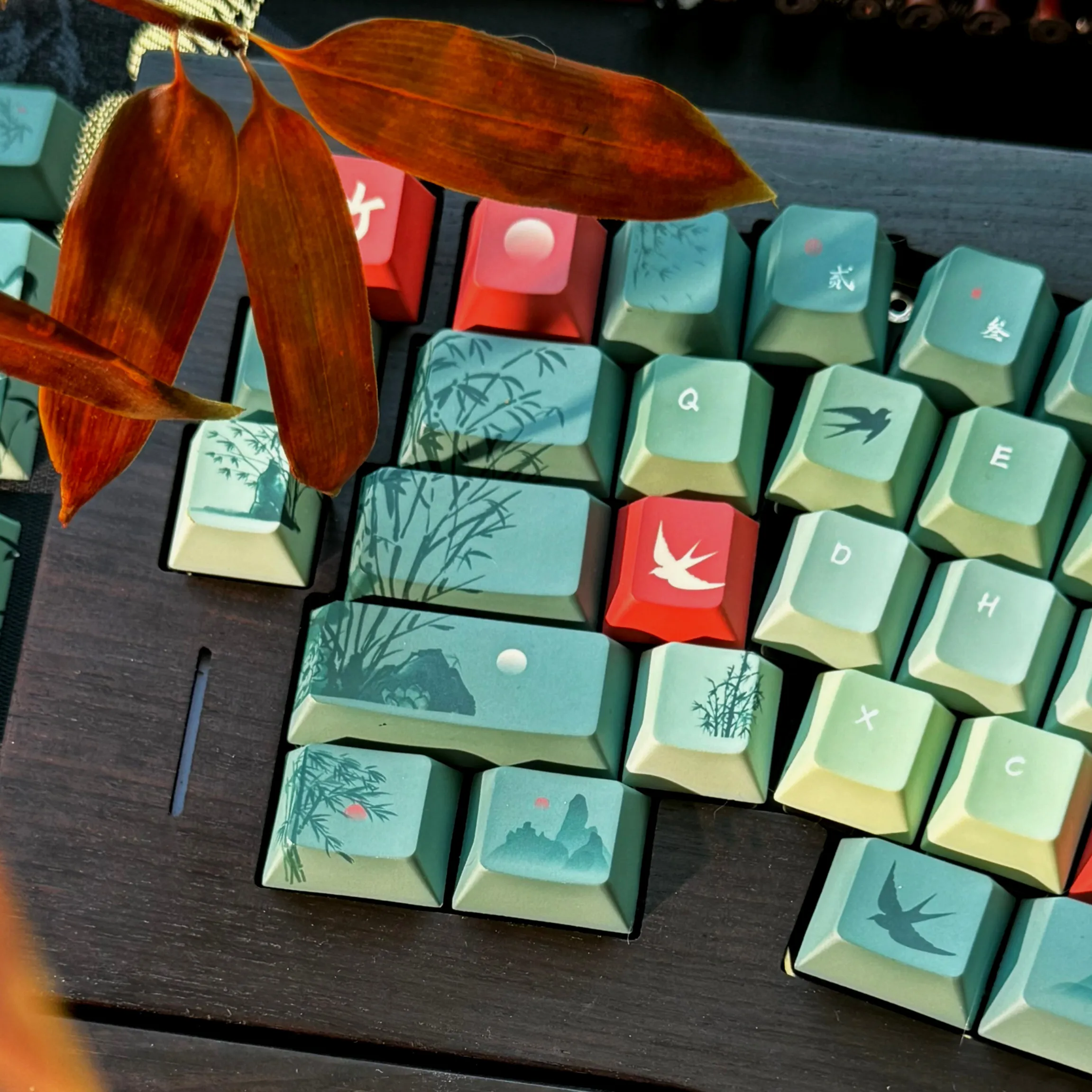 

140 Keys/Set Chinese Style Bamboo Sunset Keycaps Cherry Profile Dye-Sub PBT KeyCap For MX Mechanical Keyboard Gaming Office