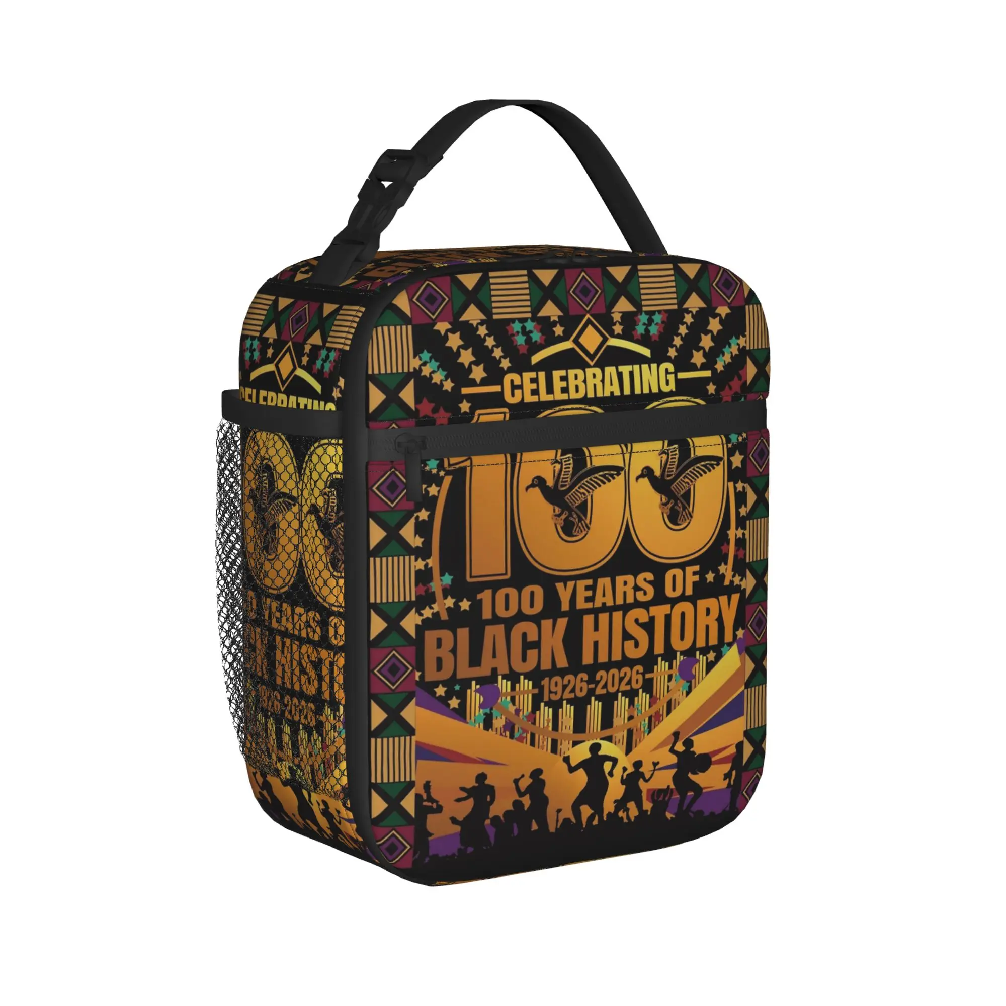 Celebrating 100 years of Black History Insulated Lunch Bag Cooler Bag Lunch Container  Portable Tote Lunch Box Food Handbags