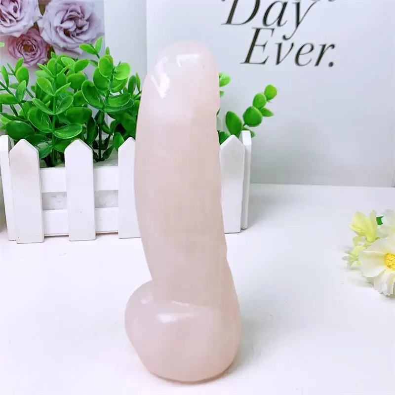 Natural Rose Quartz Crystal Massage Penis Wand Gemstone Yoni for Women Health Smooth Polished Fengshui Decor 14cm