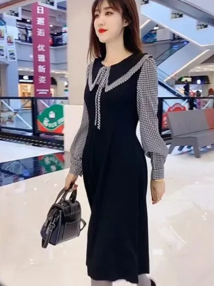 Black Women\'s Long Sleeve Dresses Female Dress Graduation Midi Plaid Loose Xxl Harajuku High Quality Luxury Autumn and Winter G