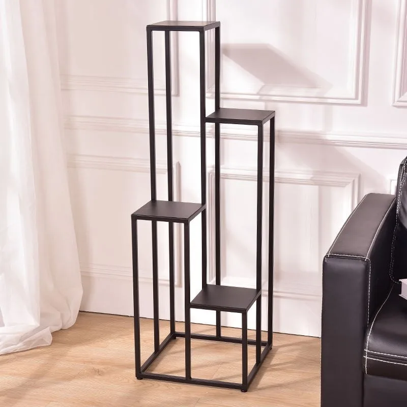 Modern Trapezoidal 4-Tier Iron Plant Stand Floor Standing Multi-layer Storage Rack Balcony Living Room Office Home Decor