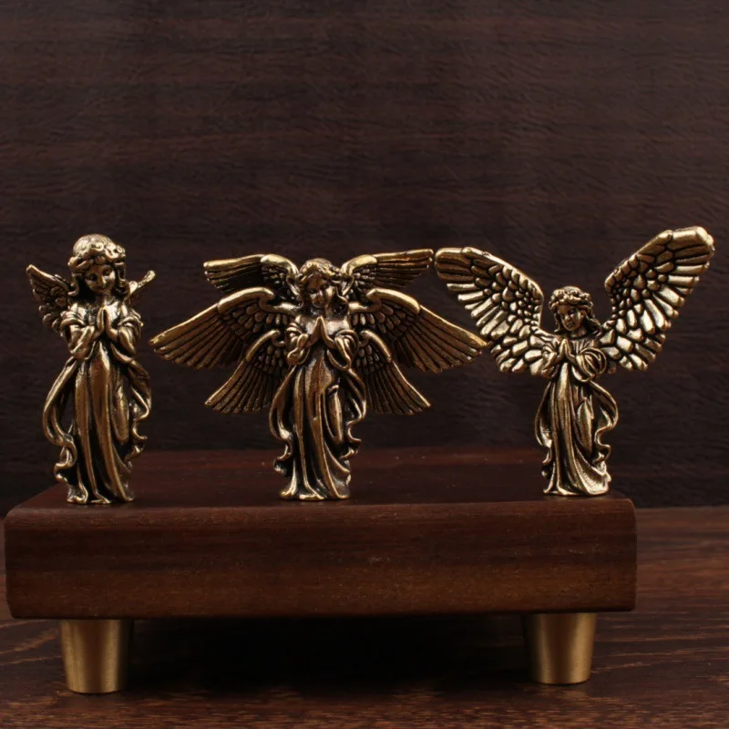 1PC Antique Copper God of Love Cupid Statue Small Ornaments Brass Angel Figurines Desktop Decorations Home Decor Accessories