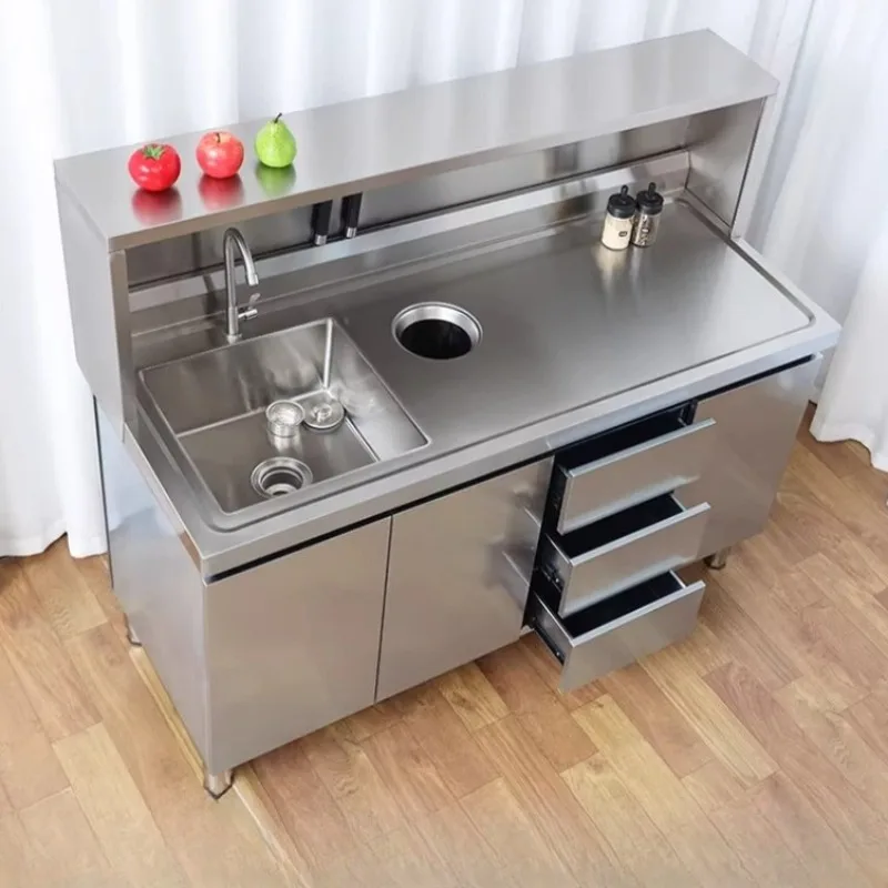 Moderne Einfache Edelstahl Waschbecken Schrank Nordic Kreative Esszimmer Gemüse Waschbecken Schrank Werkbank Möbel FYKC