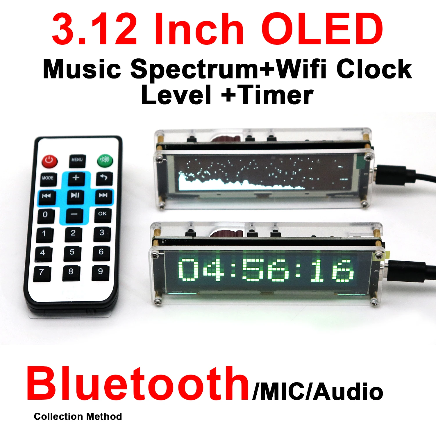 EO064 3.12' OLED Music Spectrum Audio Rhythm Light WiFi Clock Digital Timer Display Bluetooth MIC Level Meter Atmosphere Lamp