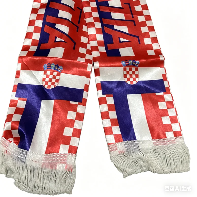 Z-ONE FLAG 14x135cm Croatia Scarf  Double-sided  Satin  Tassels Suitable for 2026 Football cup, Sports, Events