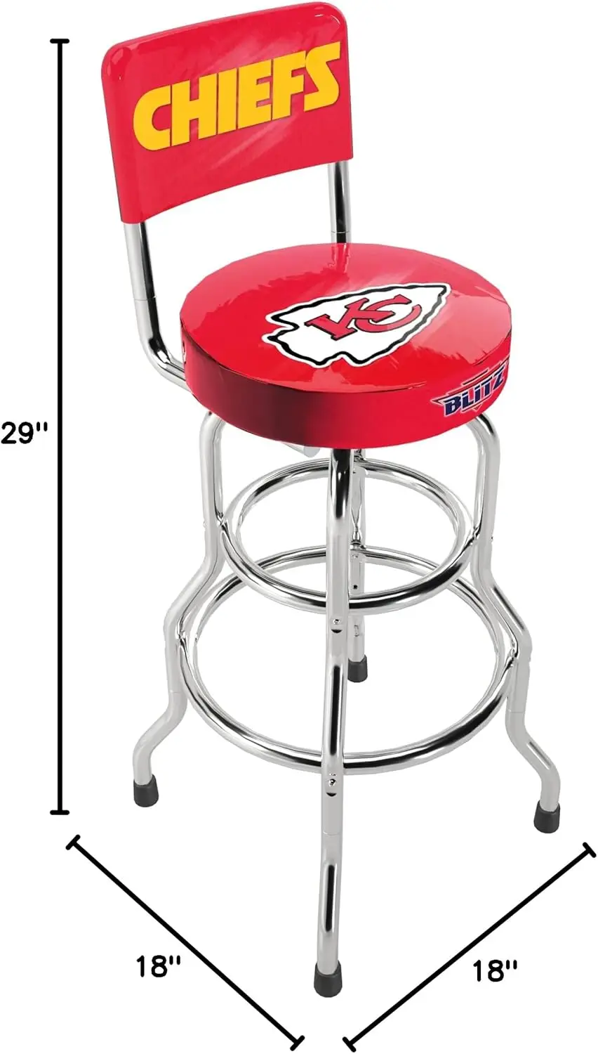 Blitz High Back Stool with Adjustable Height and Swiveling Padded Seat (Kansas City Chiefs)