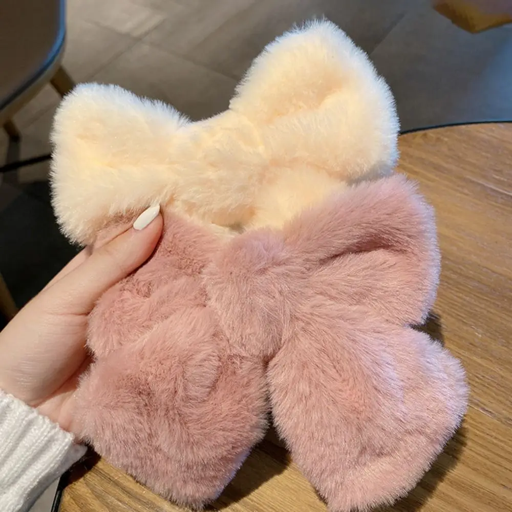 

Fashion Big Bow Plush Hair Clips Solid Color Cute Large Barrette Gift Bowknot Hairpin Winter