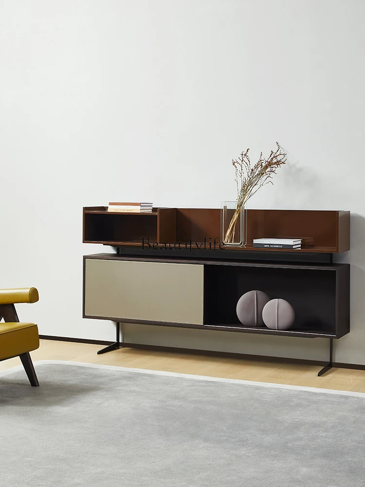 

110*Italian minimalist home living room locker small apartment Nordic modern simple light luxury solid wood tea cabinet