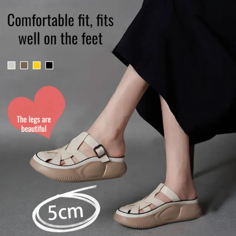Retro-Sandalen mit geflochtenem Riemen und dickem Boden, Damen-Sandalen mit dickem Boden, Retro-Sandalen, verschleißfest, rutschfest