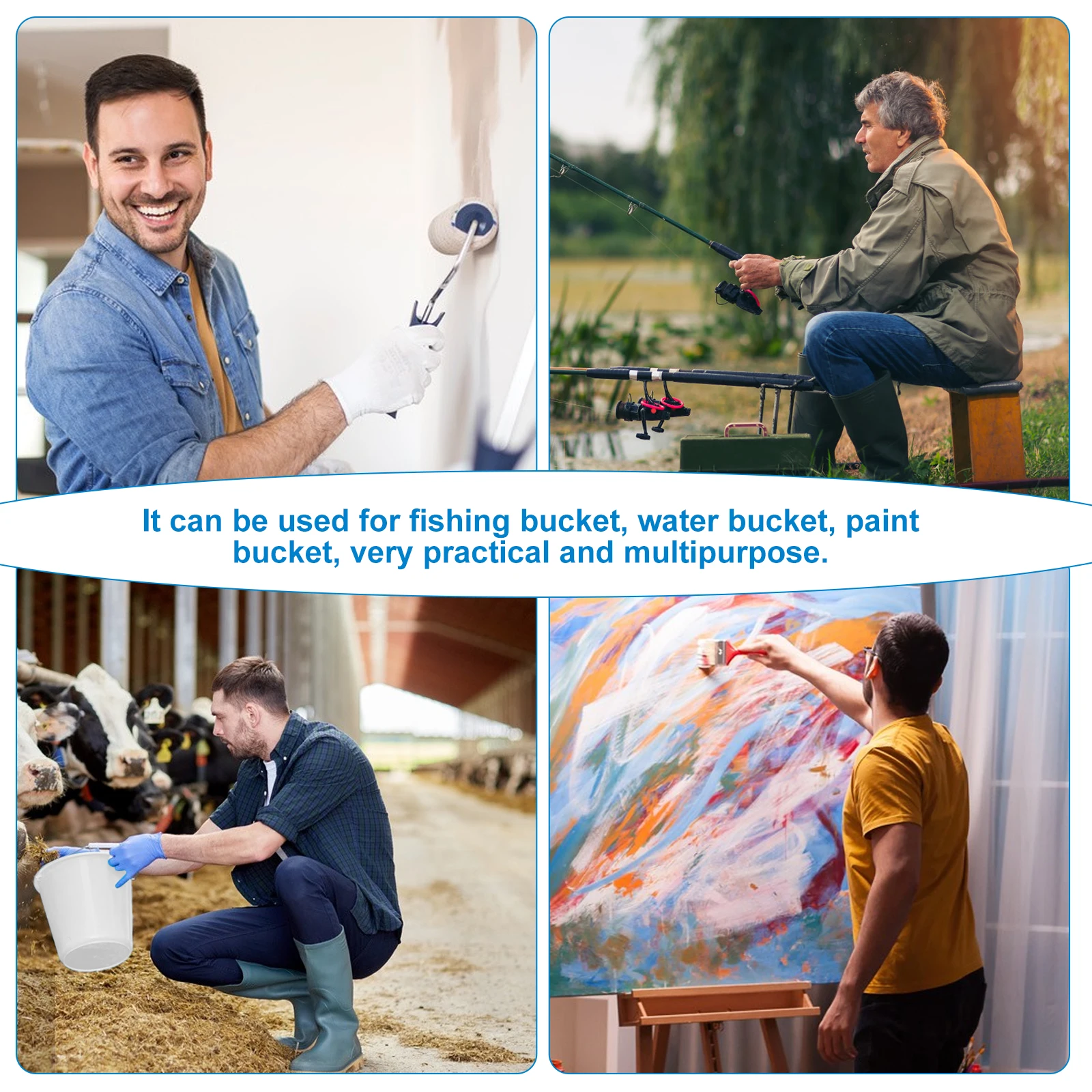 

3 Gallon Plastic Bucket with Handle and Lid 10 Liter Thickened Round Container for Oil Paint Water Storage Portable White Barrel