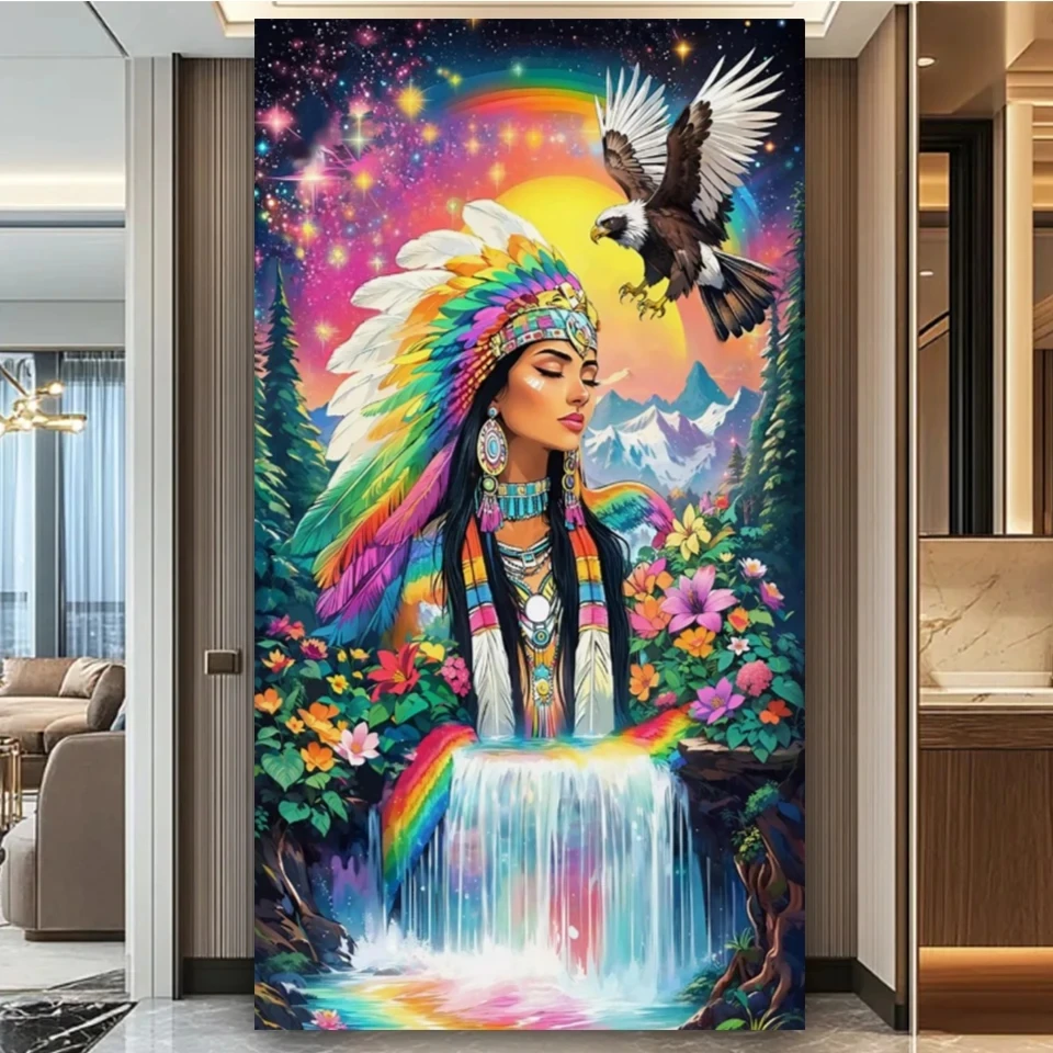 

Яркая красивая американская женщина и орел алмазная живопись полная вышивка мозаика набор для вышивки крестом домашний декор большой размер подарок