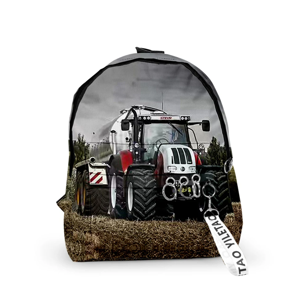 Harajuku Novelty tractor pattern Backpacks Boys/Girls School Bags 3D Print Keychains Oxford Waterproof Cute Small Backpacks