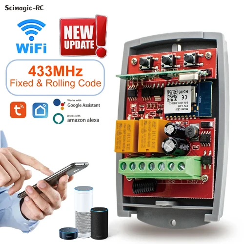 Imagen 1 del producto Tuya WIFI abridor de puerta de garaje receptor de puerta 2 canales 433mhz 433,92 mhz interruptor de controlador multimarca de código rodante fijo Universal
