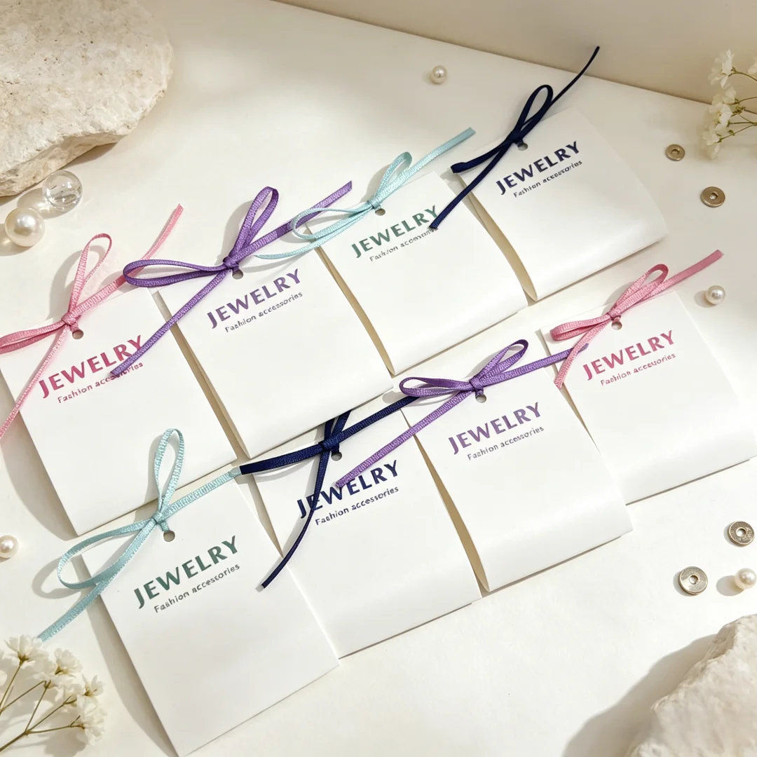 

Custom Logo 6x17cm Jewelry Card Ring Earrings Label Cotton Fabric Holder Organizer Bracelet Pendant Studs Tags Personalized Name