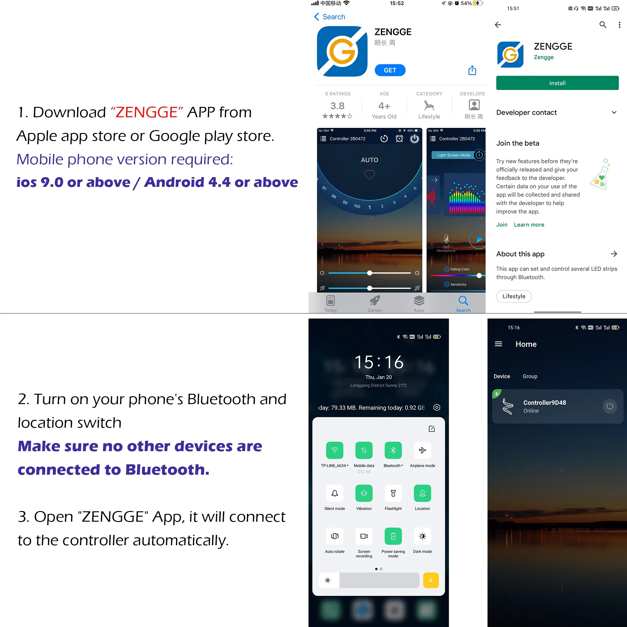 Mini RGB Bluetooth-compatible Controller Music LED Light Strip Controller for RGB Tape Lights Smart APP Control DC 5V 12V 24V