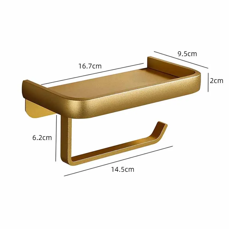 Wall Mounted Toilet Paper Holder Gold Square Tissue Roll Rack With Phone Storage Shelf Home Bathroom Accessories Stainless Steel