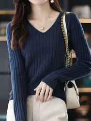 Women Sweater Long Sleeve Top Knitted Pullover V-Neck Fashion Sweater Woman Winter 2023 Basic Female Clothing Soild OL Sweaters