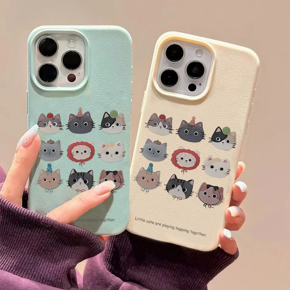 Lines Cute Cat Phone Case For iPhone 16 15 11 14 12 13 Pro Max 16 15 14 Plus X XR XS Max 16promax Shockproof Bumper Cover Funda