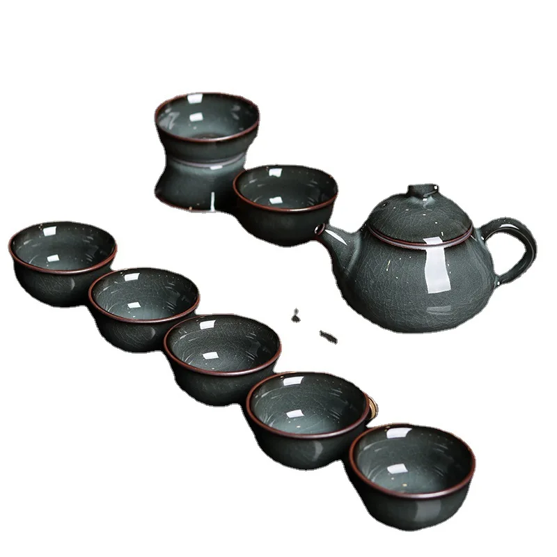 

Longquan, Kung Fu, tea set, iron tire, celadon, ceramics, teapot, cover bowl, teacup, retro