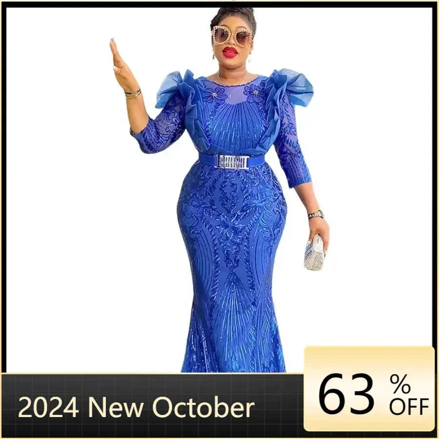 

Africa Clothes 2024 Plus Size African Party Dresses for Women Dashiki Ankara Sequin Wedding Evening Gown Bodycon Maxi Long Dress