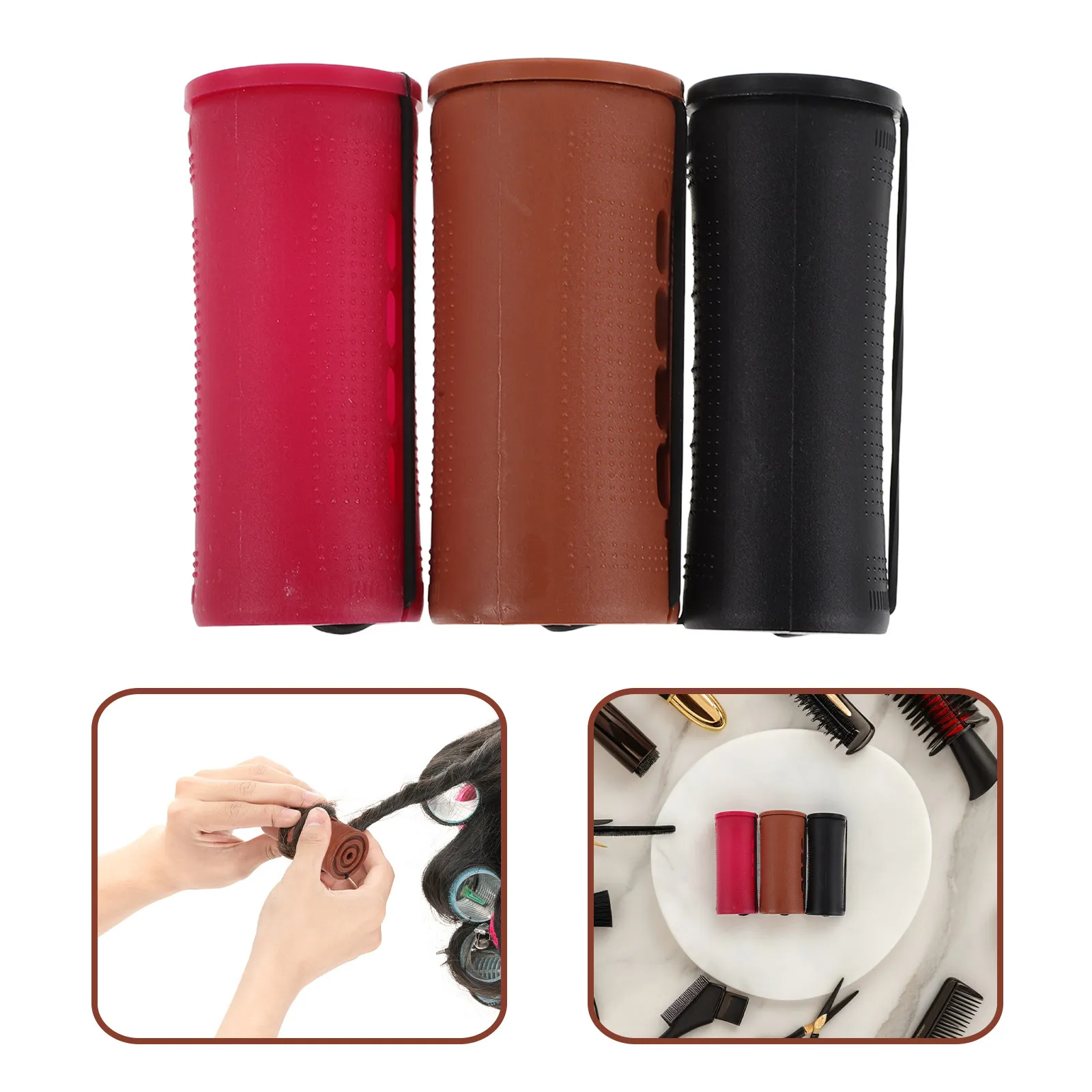 

1Set American Style Perm Rod Sticks Cold Wave Curling Rods 3 Sizes Plastic Rollers Elastic Bands for Long Short