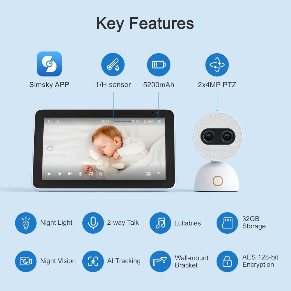 Video Baby Monitor with 2× 4MP Camera, 7" HD Touch Screen WiFi Smart Audio Monitor, 6X Optical Quality Zoom, App Remote Access,