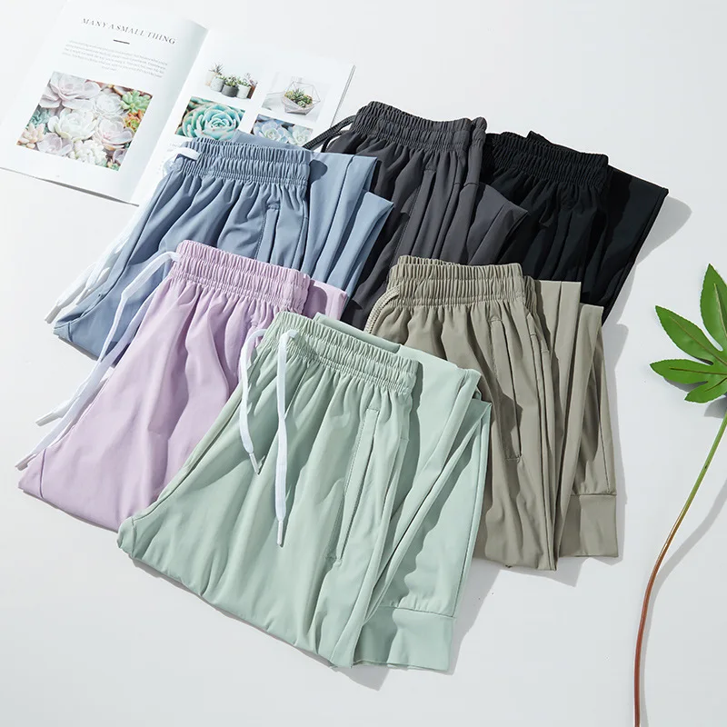 Summer sports trousers women's casual ice silk pants quick-drying pants elastic breathable sweatpants Female