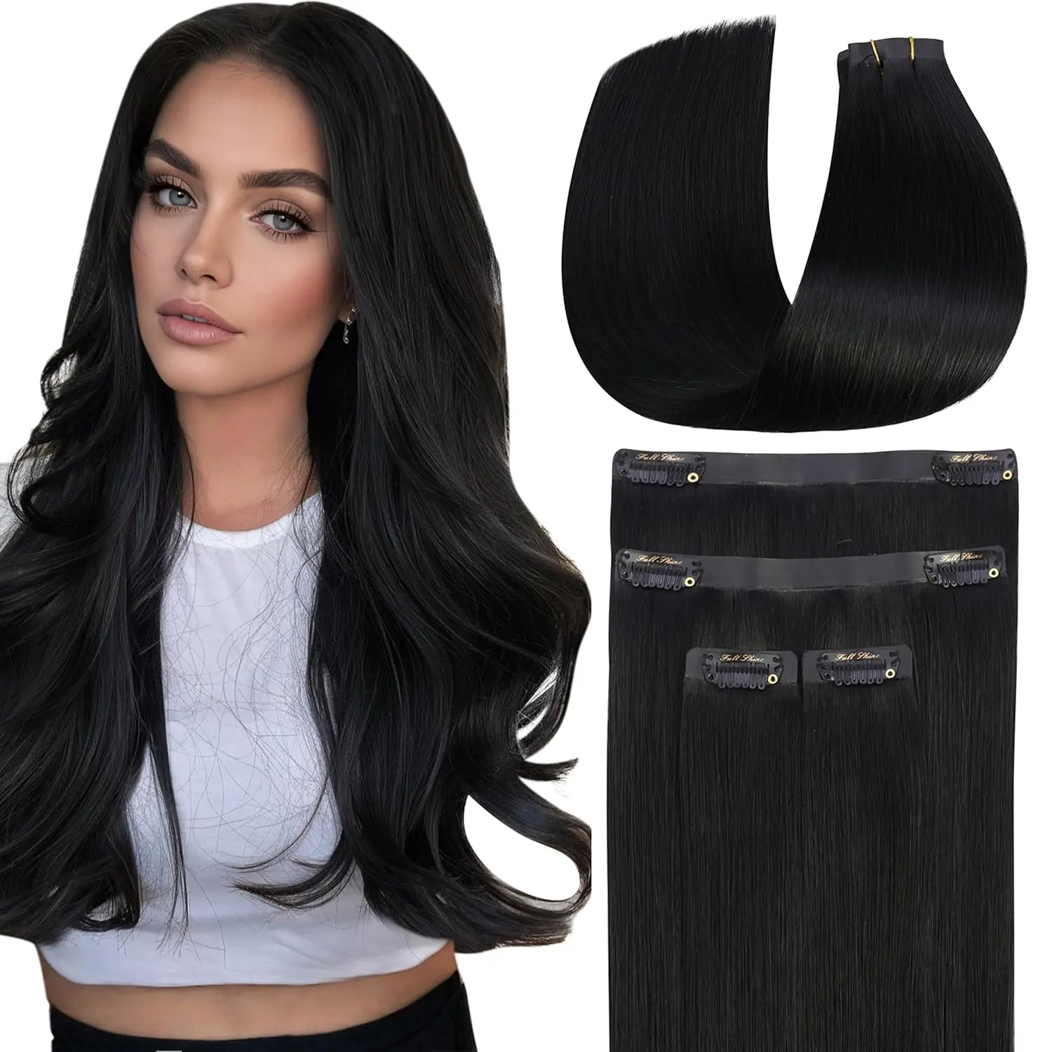 

Ve Sunny Hair Seamless Clip in Hair Extensions Real Human Hair Thinning Hair Extensions Fill Ins Black Hair Extensions Remy Hair