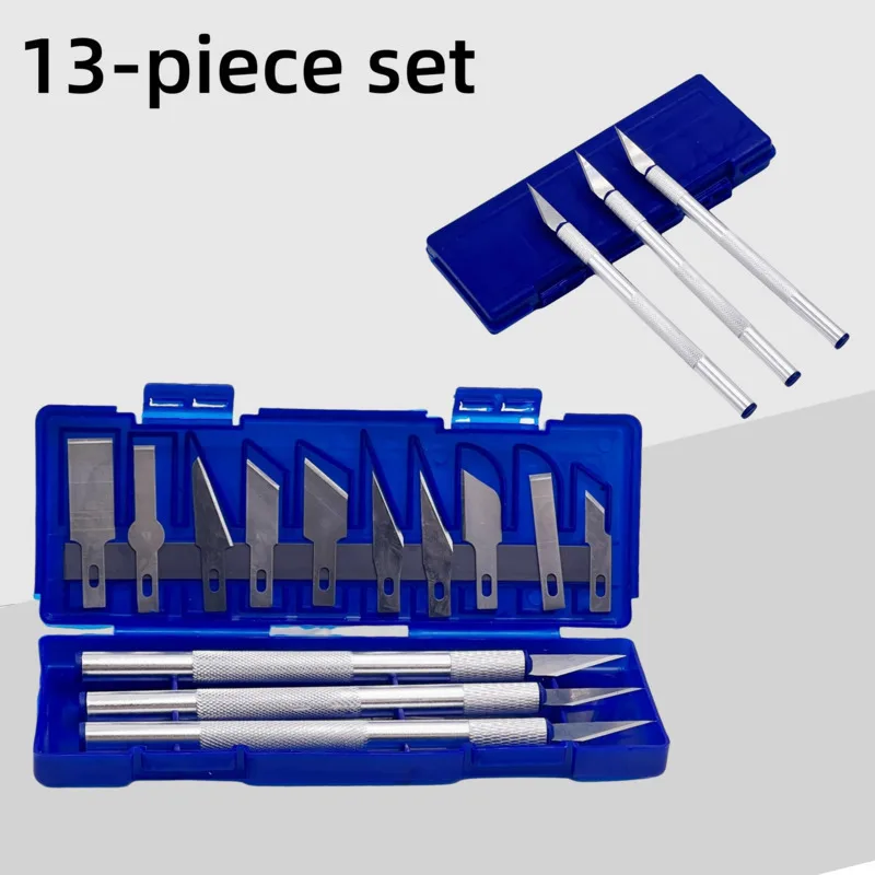 13pcs Engraving Non-Slip Metal Knife Kit 13 Blades Cutter Craft Knives Tighten non-skid handle for Phone PCB Repair Hand Tools