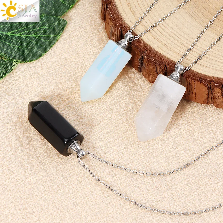 Crystal Perfume Bottle Pendant Necklace Reiki Natural Stone Amethysts Hexagon Point Essential Oil Diffuser Pendant Jewelry H773