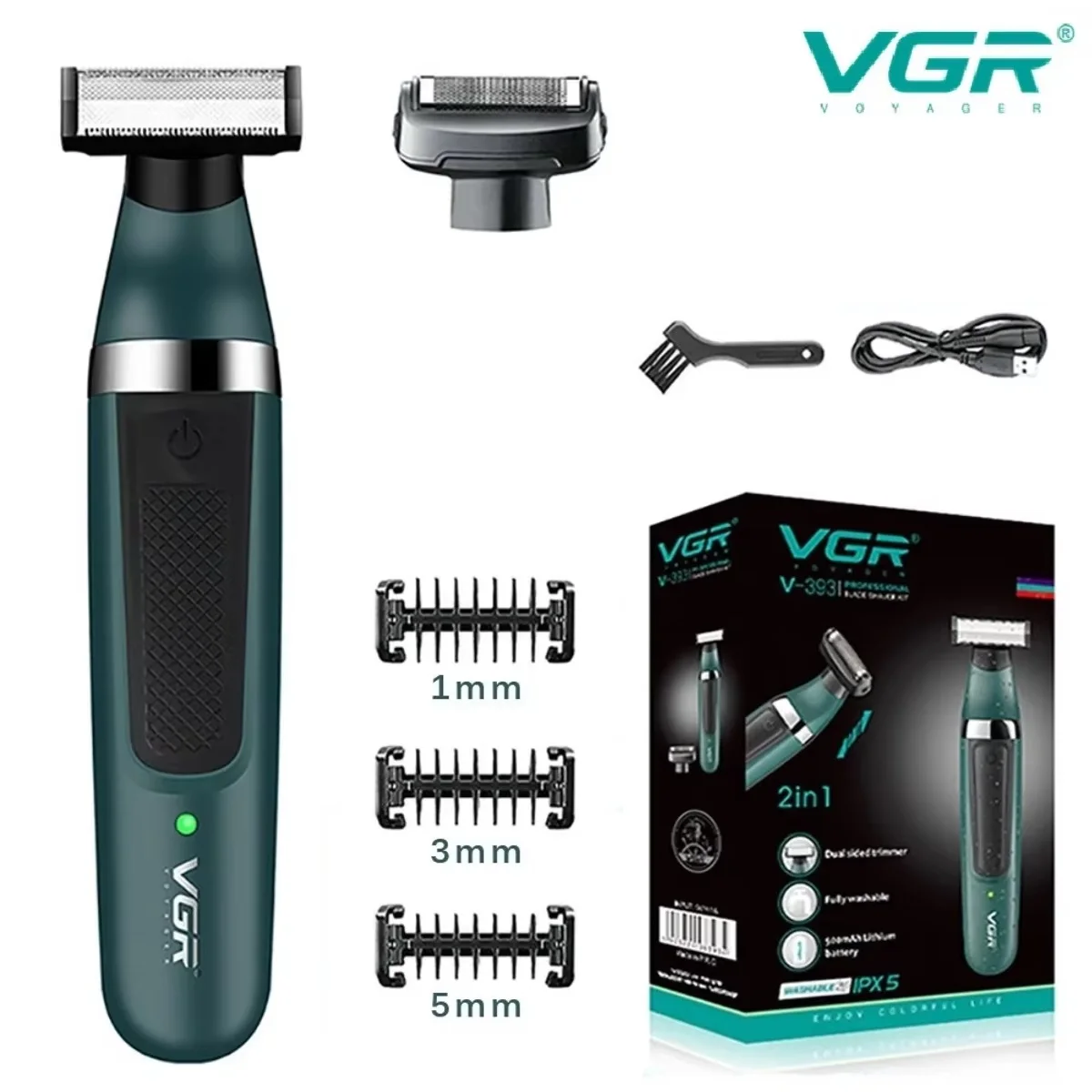 

VGR триммер для бороды с одним лезвием, перезаряжаемая бритва для лица и тела, водостойкая электробритва, станок для бритья для мужчин и женщин V-393