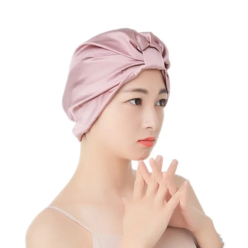 Solid Color Mulberry Silk Sleep Cap, Mulberry Silk Shower Cap, Hair Care Turban Cap – Suitable for Dreadlocks and Braids.