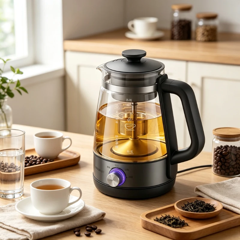 Electric Tea Kettle 1L Pure Titanium Infuser Spray Brewing Glass Pot Keep Warm for Home Office Tea Coffee Daily Use 전기 티포트