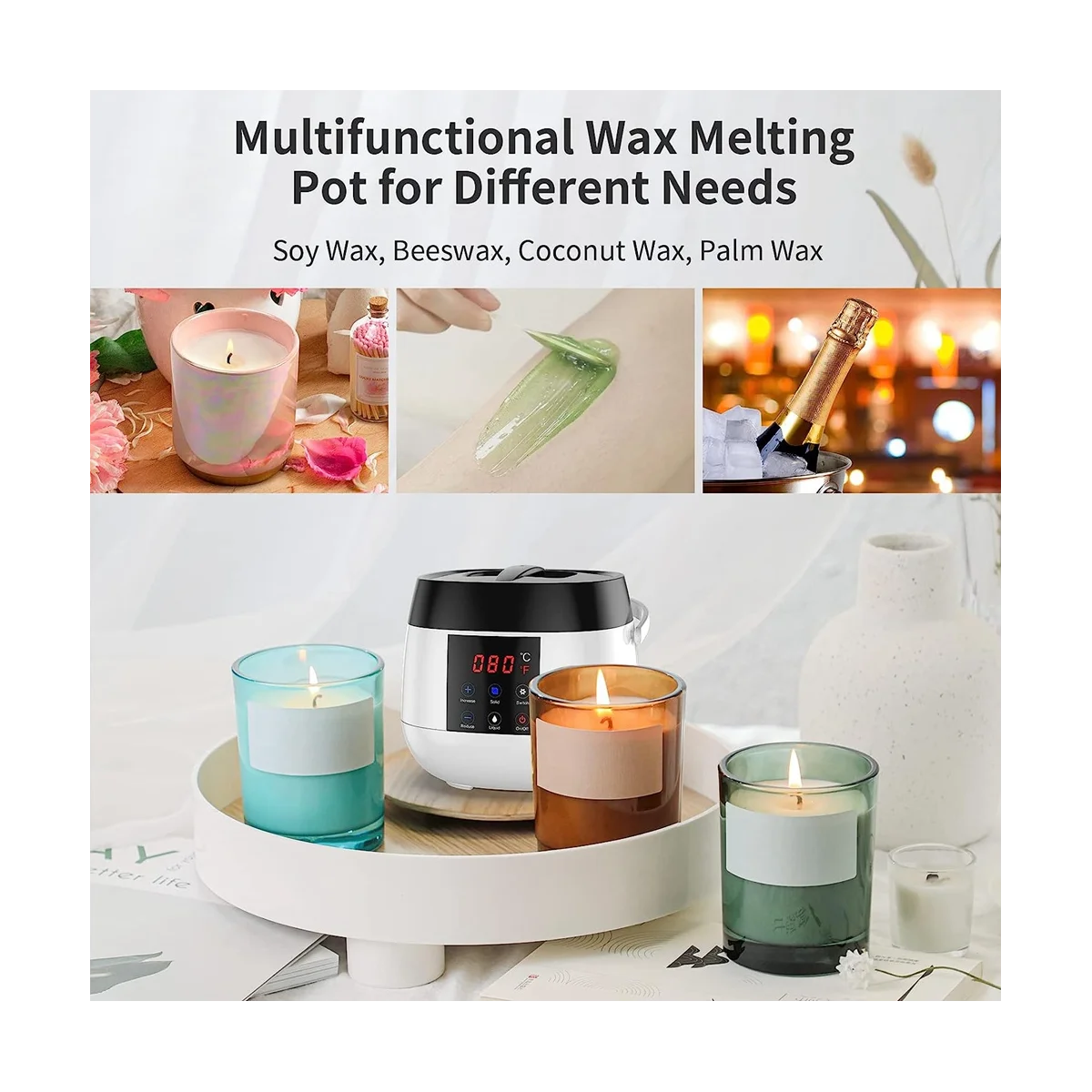 Candle Making Wax Melting Pot, Wax Melter for Candle Making,LED Temperature Display for Adults Beginner, Soy Wax UK Plug