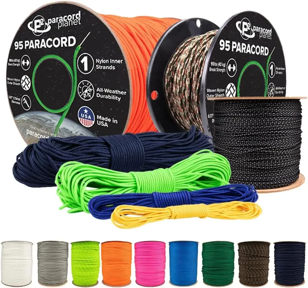 Planet Type 95 Paracord – Durable Nylon Crafting Cord – Great for Bracelets, Lanyards, and More! – Black,