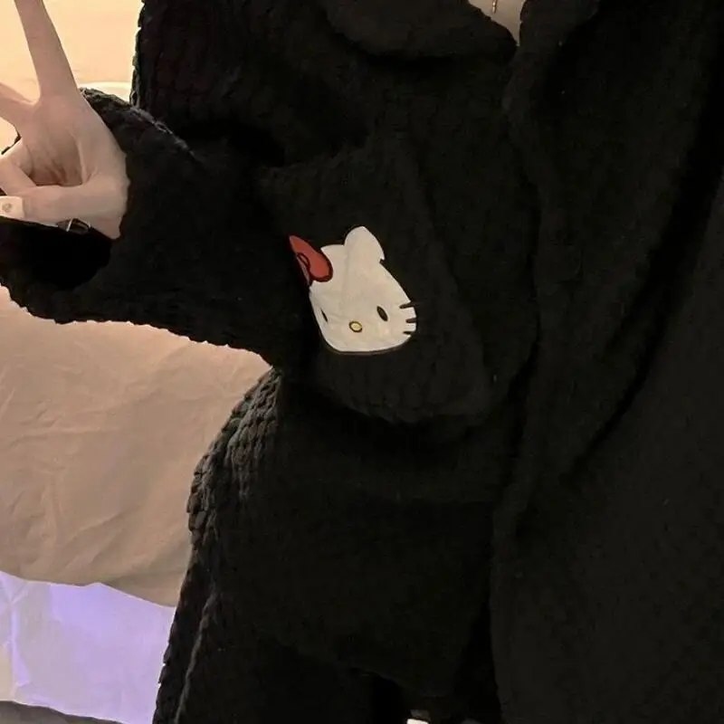 

Пижамный комплект Hello Kitty, фланелевой коралловый флис, зимняя теплая толстая модная женская одежда Sanrio, домашняя уличная одежда для сна, домашняя одежда